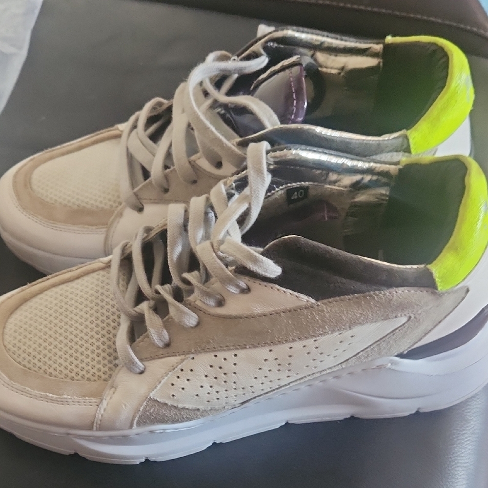 Stylish Beige and Neon Green Sneakers